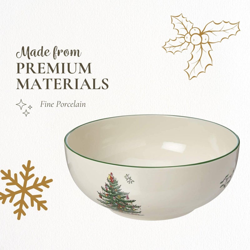 Spode Christmas Tree Round Serving Bowl - 8-Inch Ceramic Bowl for Pasta, Salad, Soup, and Side Dishes - Elegant Porcelain Design, Stackable, Dishwasher & Microwave Safe - Ideal for Holiday Gatherings - Image 4
